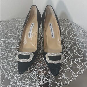 Manolo Blahnik Black Heels with Silver Accents